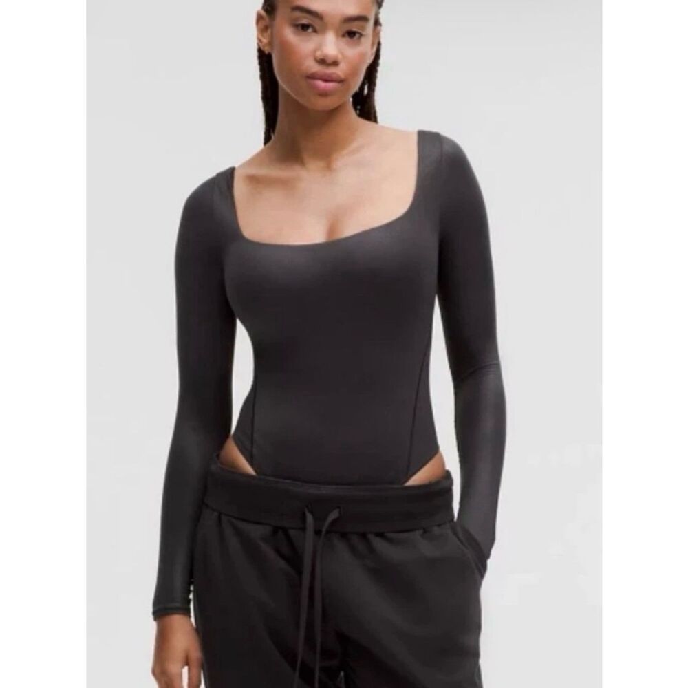Lululemon women’s xl Nulu square neck long sleeve bodysuit thong nwt shine